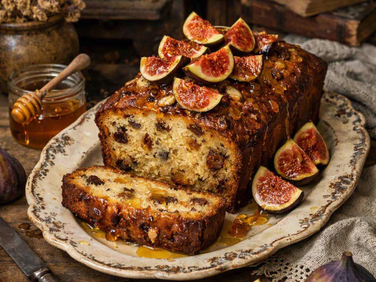 Cake aux figues, amandes et miel